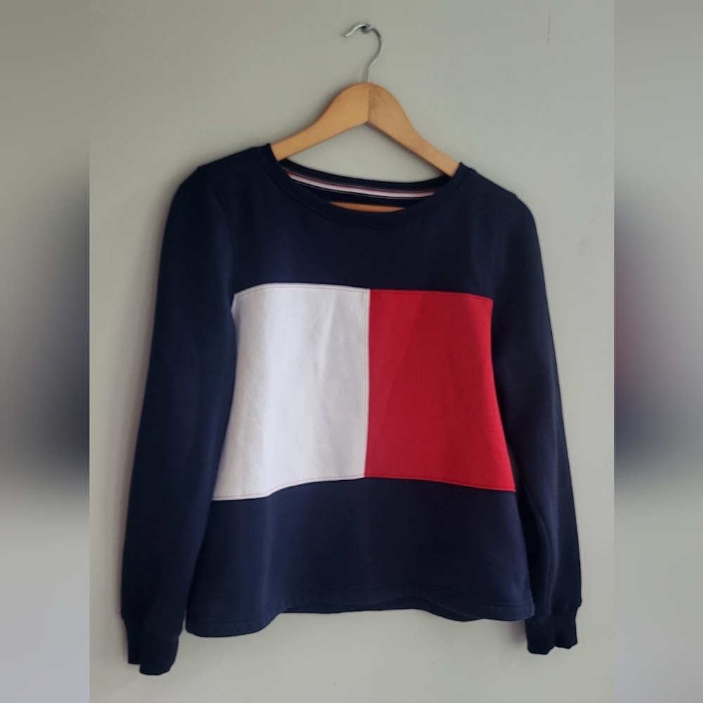 Tommy Hilfiger Red and White Crew Neck Sweater